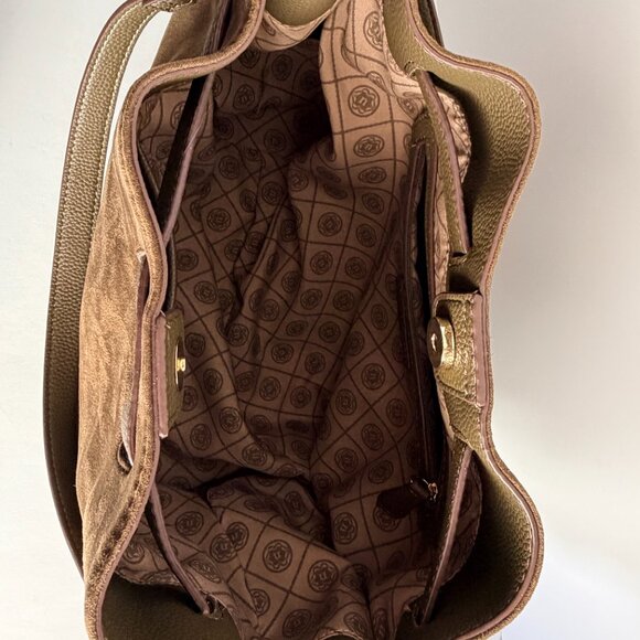 Nanette Lepore Brown Suede Tote Leather Trim Gold Hardware - Picture 6 of 9